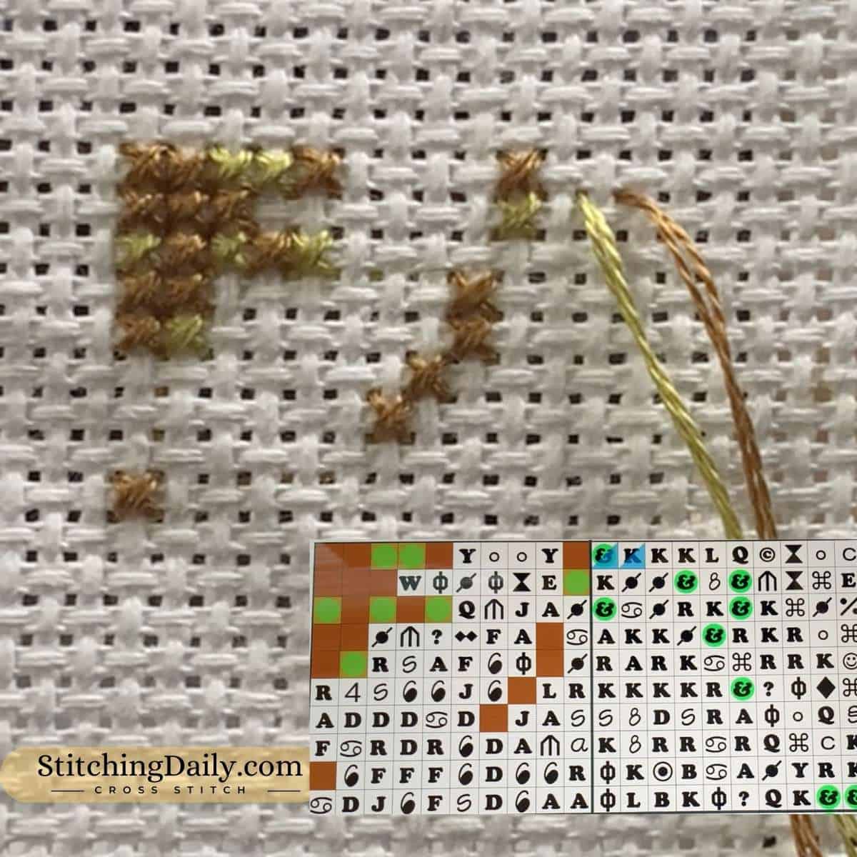 Second color of cross stitch pattern stitched and how it looks on Pattern Keeper app