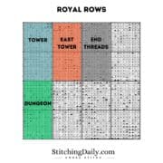 Royal rows diagram showing how where to stitch and park threads.